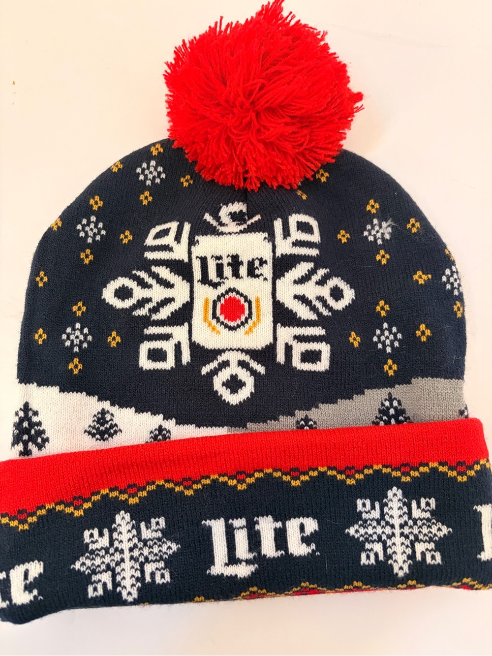 Miller Lite Knit Pom Beanie - Navy, Red, White